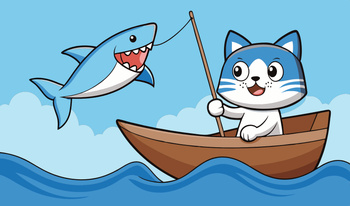 Cat fisherman. Catch a shark!